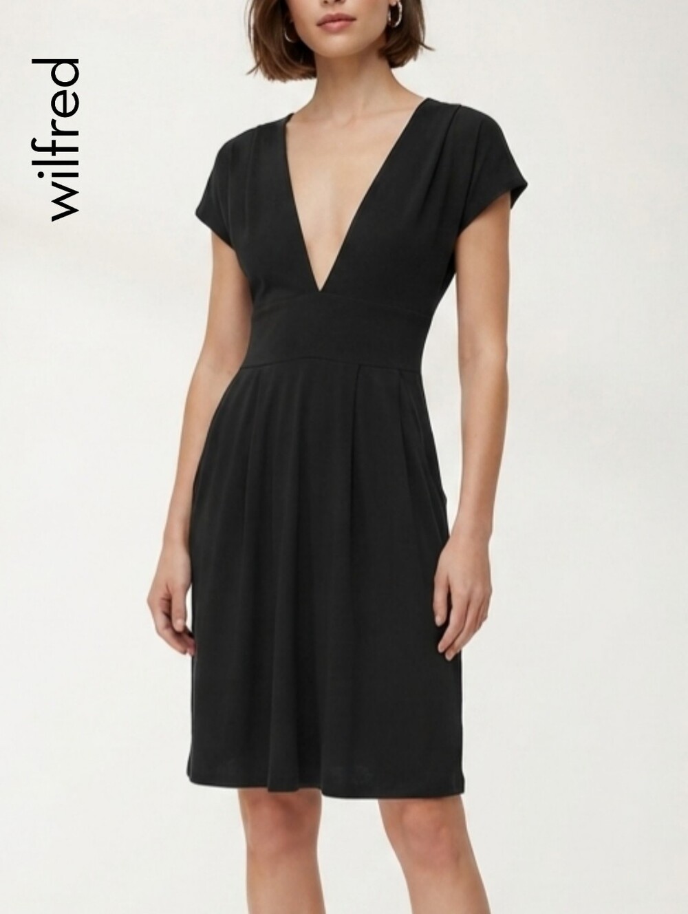 XS Aritzia Wilfred Little Black Dress with V-Neck, Tie Back and Pockets